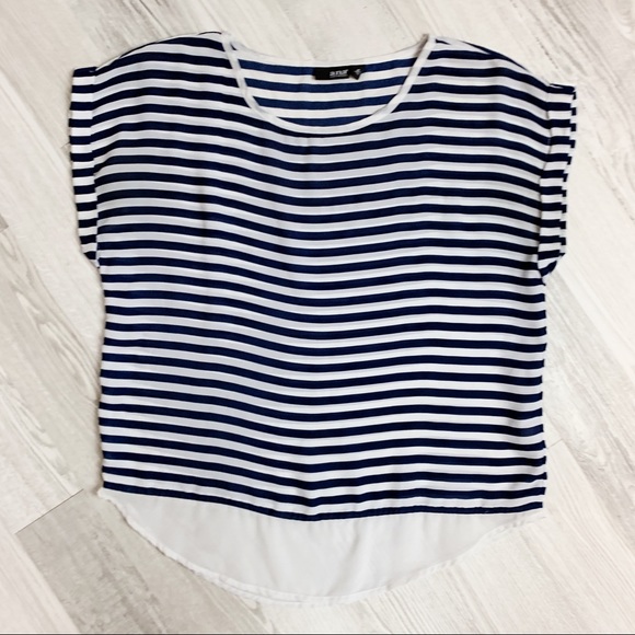 A.N.A. Sheer Navy Striped Blouse - Picture 2 of 7